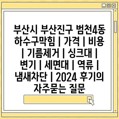 부산시 부산진구 범천4동 하수구막힘 | 가격 | 비용 | 기름제거 | 싱크대 | 변기 | 세면대 | 역류 | 냄새차단 | 2024 후기