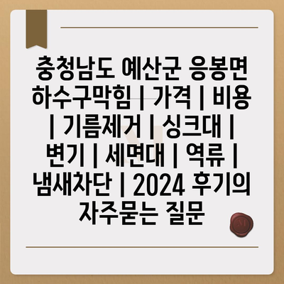 충청남도 예산군 응봉면 하수구막힘 | 가격 | 비용 | 기름제거 | 싱크대 | 변기 | 세면대 | 역류 | 냄새차단 | 2024 후기