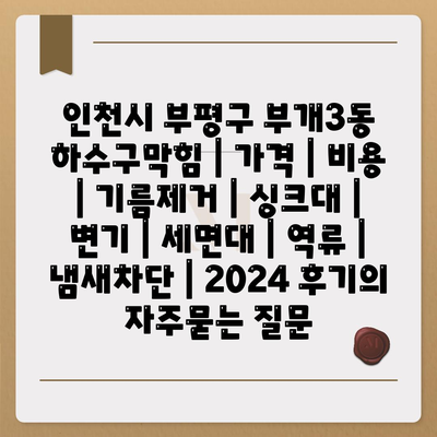 인천시 부평구 부개3동 하수구막힘 | 가격 | 비용 | 기름제거 | 싱크대 | 변기 | 세면대 | 역류 | 냄새차단 | 2024 후기