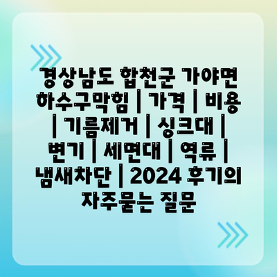 경상남도 합천군 가야면 하수구막힘 | 가격 | 비용 | 기름제거 | 싱크대 | 변기 | 세면대 | 역류 | 냄새차단 | 2024 후기