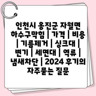 인천시 옹진군 자월면 하수구막힘 | 가격 | 비용 | 기름제거 | 싱크대 | 변기 | 세면대 | 역류 | 냄새차단 | 2024 후기