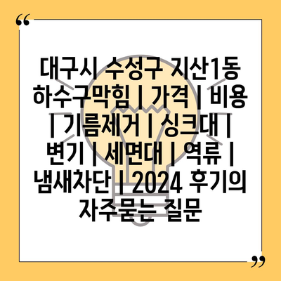 대구시 수성구 지산1동 하수구막힘 | 가격 | 비용 | 기름제거 | 싱크대 | 변기 | 세면대 | 역류 | 냄새차단 | 2024 후기