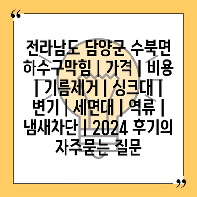 전라남도 담양군 수북면 하수구막힘 | 가격 | 비용 | 기름제거 | 싱크대 | 변기 | 세면대 | 역류 | 냄새차단 | 2024 후기