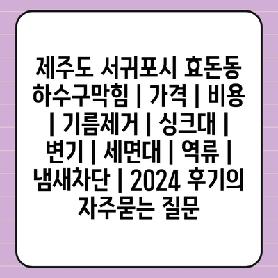 제주도 서귀포시 효돈동 하수구막힘 | 가격 | 비용 | 기름제거 | 싱크대 | 변기 | 세면대 | 역류 | 냄새차단 | 2024 후기