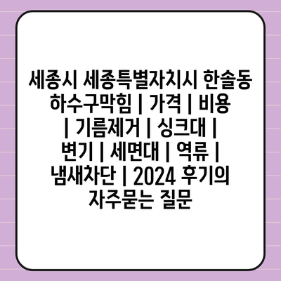 세종시 세종특별자치시 한솔동 하수구막힘 | 가격 | 비용 | 기름제거 | 싱크대 | 변기 | 세면대 | 역류 | 냄새차단 | 2024 후기