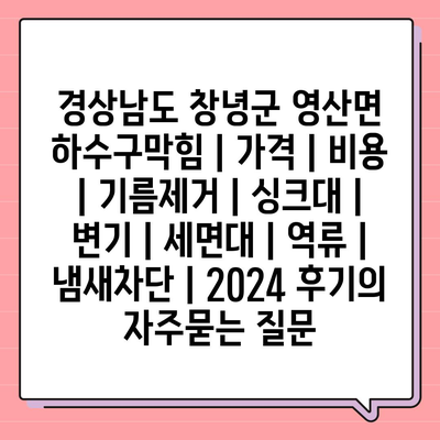 경상남도 창녕군 영산면 하수구막힘 | 가격 | 비용 | 기름제거 | 싱크대 | 변기 | 세면대 | 역류 | 냄새차단 | 2024 후기