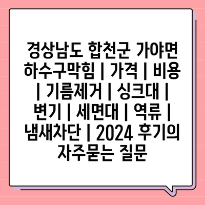 경상남도 합천군 가야면 하수구막힘 | 가격 | 비용 | 기름제거 | 싱크대 | 변기 | 세면대 | 역류 | 냄새차단 | 2024 후기