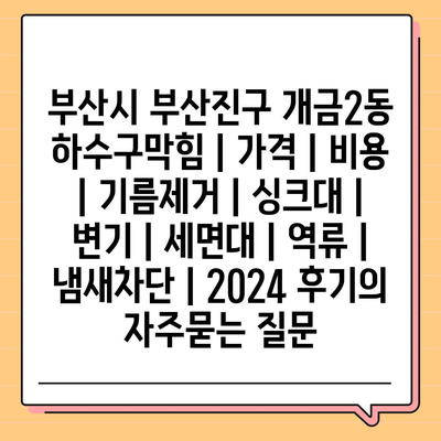 부산시 부산진구 개금2동 하수구막힘 | 가격 | 비용 | 기름제거 | 싱크대 | 변기 | 세면대 | 역류 | 냄새차단 | 2024 후기