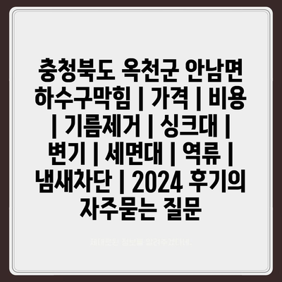 충청북도 옥천군 안남면 하수구막힘 | 가격 | 비용 | 기름제거 | 싱크대 | 변기 | 세면대 | 역류 | 냄새차단 | 2024 후기