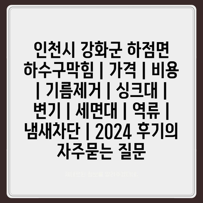 인천시 강화군 하점면 하수구막힘 | 가격 | 비용 | 기름제거 | 싱크대 | 변기 | 세면대 | 역류 | 냄새차단 | 2024 후기