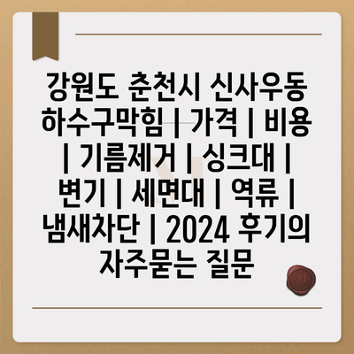 강원도 춘천시 신사우동 하수구막힘 | 가격 | 비용 | 기름제거 | 싱크대 | 변기 | 세면대 | 역류 | 냄새차단 | 2024 후기