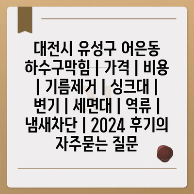 대전시 유성구 어은동 하수구막힘 | 가격 | 비용 | 기름제거 | 싱크대 | 변기 | 세면대 | 역류 | 냄새차단 | 2024 후기