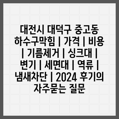 대전시 대덕구 중고동 하수구막힘 | 가격 | 비용 | 기름제거 | 싱크대 | 변기 | 세면대 | 역류 | 냄새차단 | 2024 후기