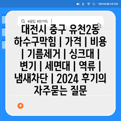 대전시 중구 유천2동 하수구막힘 | 가격 | 비용 | 기름제거 | 싱크대 | 변기 | 세면대 | 역류 | 냄새차단 | 2024 후기