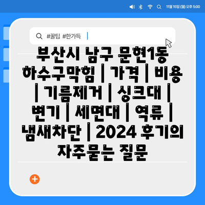 부산시 남구 문현1동 하수구막힘 | 가격 | 비용 | 기름제거 | 싱크대 | 변기 | 세면대 | 역류 | 냄새차단 | 2024 후기