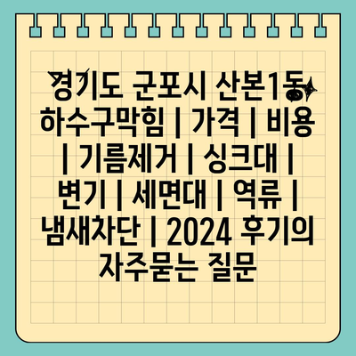 경기도 군포시 산본1동 하수구막힘 | 가격 | 비용 | 기름제거 | 싱크대 | 변기 | 세면대 | 역류 | 냄새차단 | 2024 후기