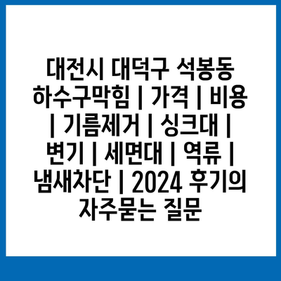 대전시 대덕구 석봉동 하수구막힘 | 가격 | 비용 | 기름제거 | 싱크대 | 변기 | 세면대 | 역류 | 냄새차단 | 2024 후기