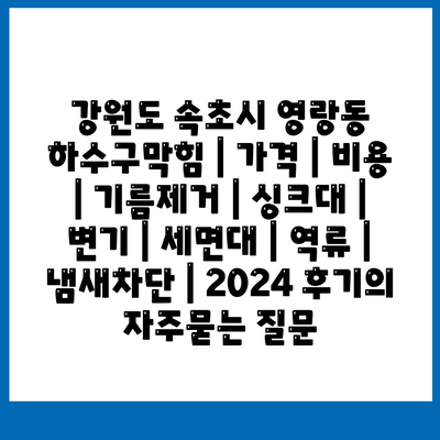 강원도 속초시 영랑동 하수구막힘 | 가격 | 비용 | 기름제거 | 싱크대 | 변기 | 세면대 | 역류 | 냄새차단 | 2024 후기