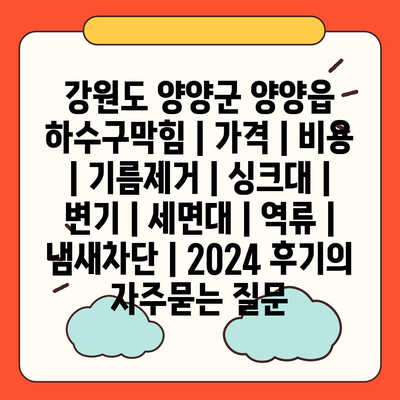 강원도 양양군 양양읍 하수구막힘 | 가격 | 비용 | 기름제거 | 싱크대 | 변기 | 세면대 | 역류 | 냄새차단 | 2024 후기