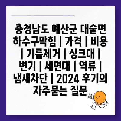 충청남도 예산군 대술면 하수구막힘 | 가격 | 비용 | 기름제거 | 싱크대 | 변기 | 세면대 | 역류 | 냄새차단 | 2024 후기