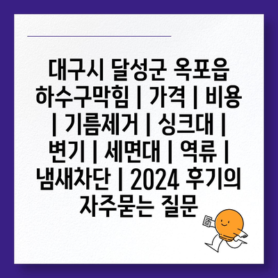 대구시 달성군 옥포읍 하수구막힘 | 가격 | 비용 | 기름제거 | 싱크대 | 변기 | 세면대 | 역류 | 냄새차단 | 2024 후기