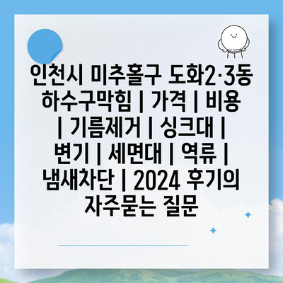 인천시 미추홀구 도화2·3동 하수구막힘 | 가격 | 비용 | 기름제거 | 싱크대 | 변기 | 세면대 | 역류 | 냄새차단 | 2024 후기