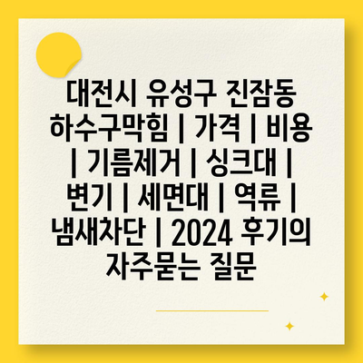 대전시 유성구 진잠동 하수구막힘 | 가격 | 비용 | 기름제거 | 싱크대 | 변기 | 세면대 | 역류 | 냄새차단 | 2024 후기