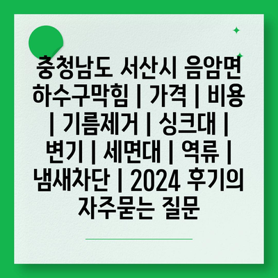 충청남도 서산시 음암면 하수구막힘 | 가격 | 비용 | 기름제거 | 싱크대 | 변기 | 세면대 | 역류 | 냄새차단 | 2024 후기