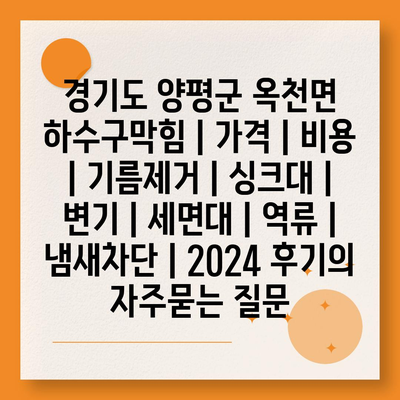 경기도 양평군 옥천면 하수구막힘 | 가격 | 비용 | 기름제거 | 싱크대 | 변기 | 세면대 | 역류 | 냄새차단 | 2024 후기