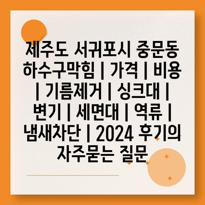 제주도 서귀포시 중문동 하수구막힘 | 가격 | 비용 | 기름제거 | 싱크대 | 변기 | 세면대 | 역류 | 냄새차단 | 2024 후기