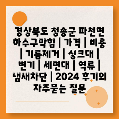 경상북도 청송군 파천면 하수구막힘 | 가격 | 비용 | 기름제거 | 싱크대 | 변기 | 세면대 | 역류 | 냄새차단 | 2024 후기