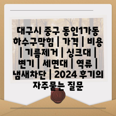 대구시 중구 동인1가동 하수구막힘 | 가격 | 비용 | 기름제거 | 싱크대 | 변기 | 세면대 | 역류 | 냄새차단 | 2024 후기