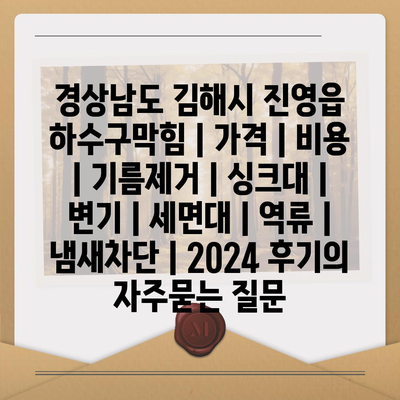 경상남도 김해시 진영읍 하수구막힘 | 가격 | 비용 | 기름제거 | 싱크대 | 변기 | 세면대 | 역류 | 냄새차단 | 2024 후기