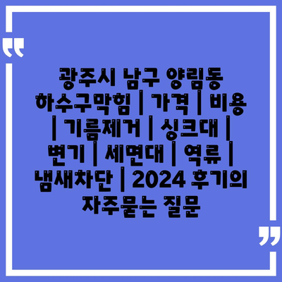 광주시 남구 양림동 하수구막힘 | 가격 | 비용 | 기름제거 | 싱크대 | 변기 | 세면대 | 역류 | 냄새차단 | 2024 후기