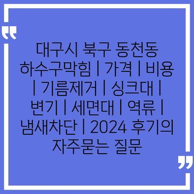 대구시 북구 동천동 하수구막힘 | 가격 | 비용 | 기름제거 | 싱크대 | 변기 | 세면대 | 역류 | 냄새차단 | 2024 후기