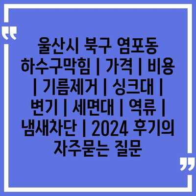 울산시 북구 염포동 하수구막힘 | 가격 | 비용 | 기름제거 | 싱크대 | 변기 | 세면대 | 역류 | 냄새차단 | 2024 후기