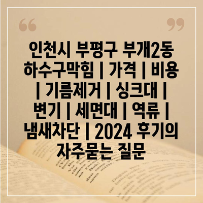 인천시 부평구 부개2동 하수구막힘 | 가격 | 비용 | 기름제거 | 싱크대 | 변기 | 세면대 | 역류 | 냄새차단 | 2024 후기