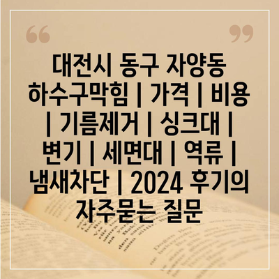 대전시 동구 자양동 하수구막힘 | 가격 | 비용 | 기름제거 | 싱크대 | 변기 | 세면대 | 역류 | 냄새차단 | 2024 후기