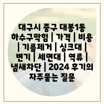 대구시 중구 대봉1동 하수구막힘 | 가격 | 비용 | 기름제거 | 싱크대 | 변기 | 세면대 | 역류 | 냄새차단 | 2024 후기