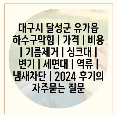 대구시 달성군 유가읍 하수구막힘 | 가격 | 비용 | 기름제거 | 싱크대 | 변기 | 세면대 | 역류 | 냄새차단 | 2024 후기