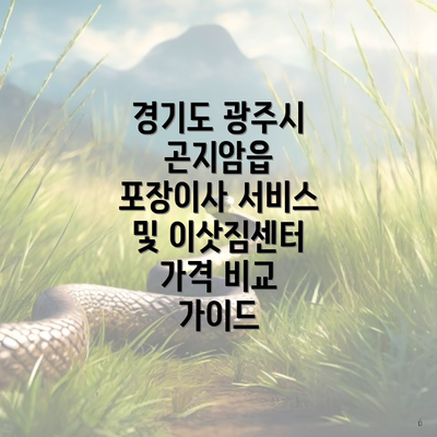 경기도 광주시 곤지암읍 포장이사 서비스 및 이삿짐센터 가격 비교 가이드