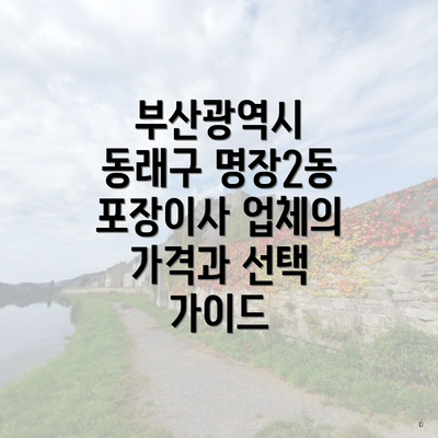 부산광역시 동래구 명장2동 포장이사 업체의 가격과 선택 가이드