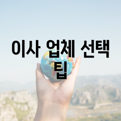 이사 업체 선택 팁